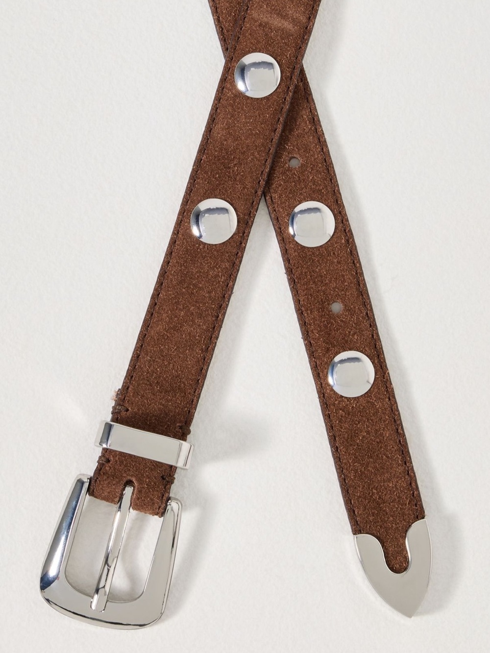 Anthropologie Leather Brown Silver Studded Belt Plus Size 2X